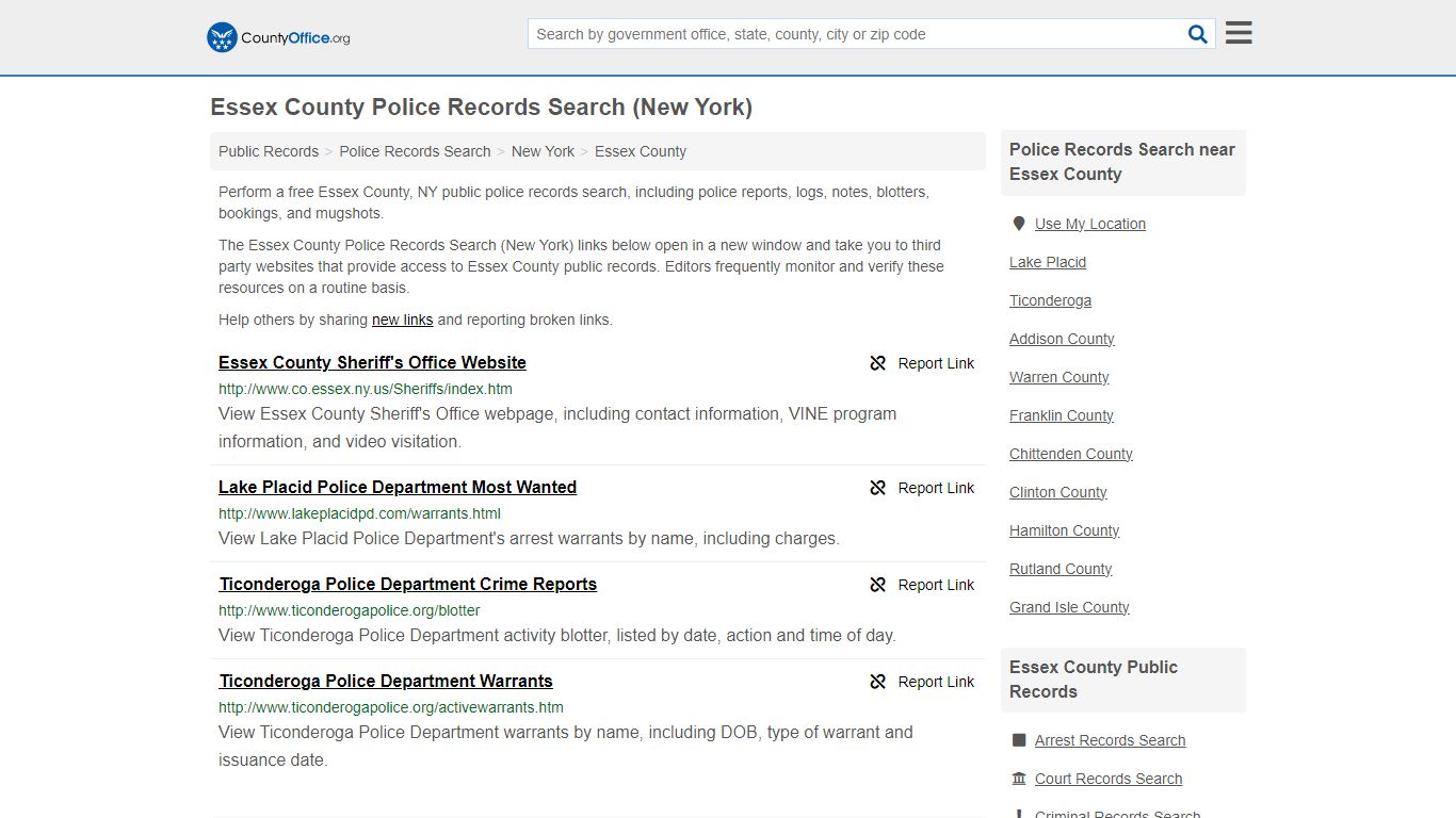 Essex County Police Records Search (New York) - County Office